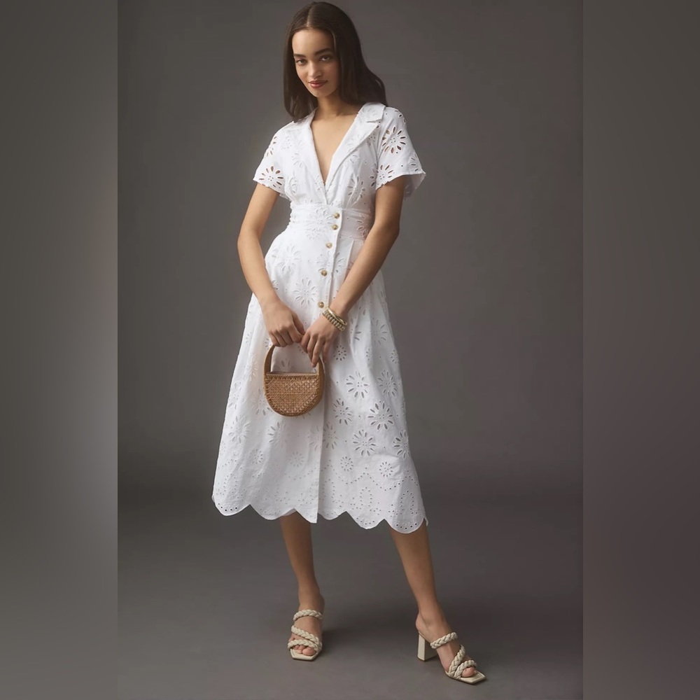 By Anthropologie Eyelet Midi Shirt Dress